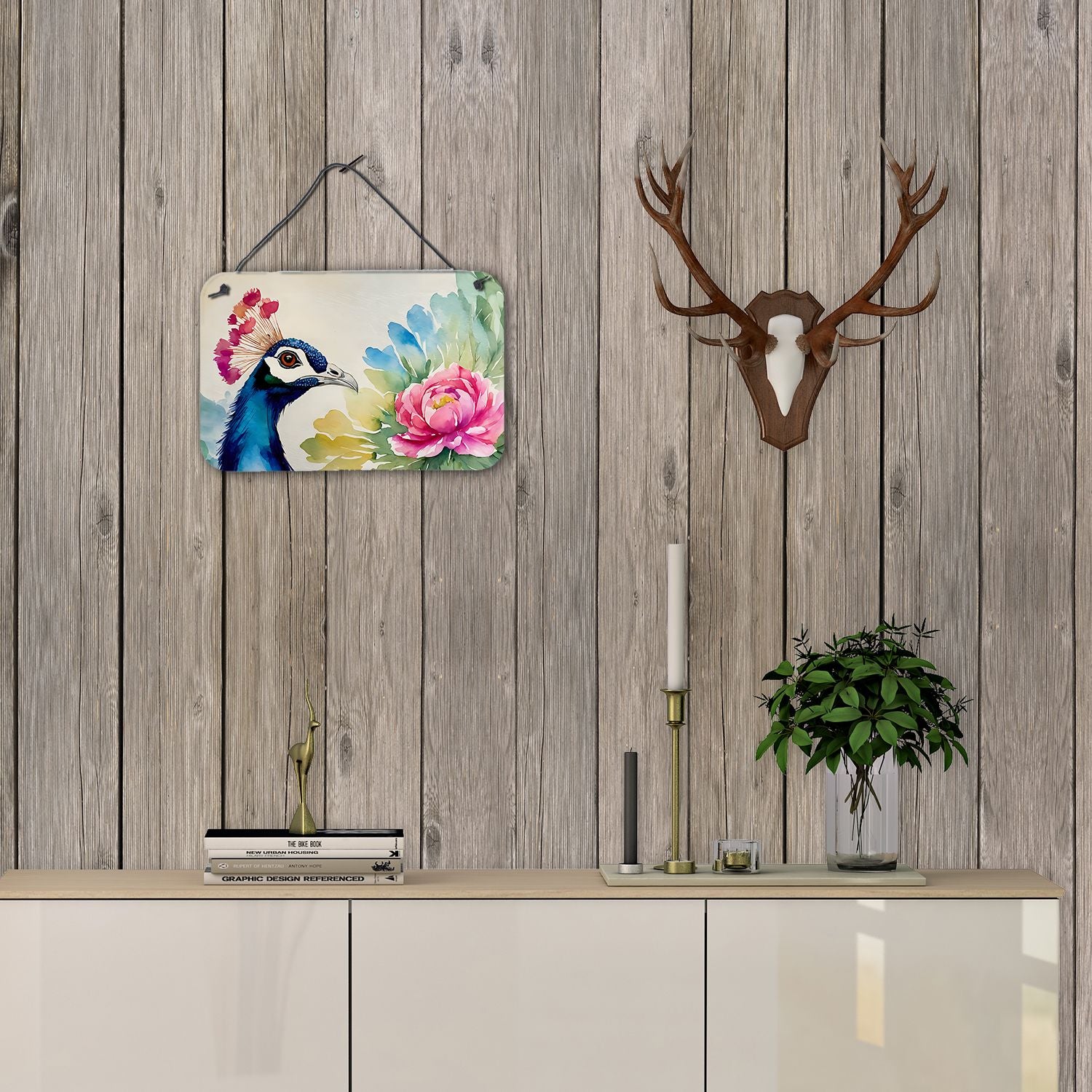 NEW Peacock Wall or Door Hanging Prints Aluminum Metal Sign Kitchen Wall Bar Bathroom Plaque Home Decor, 8HX12W, Multicolor