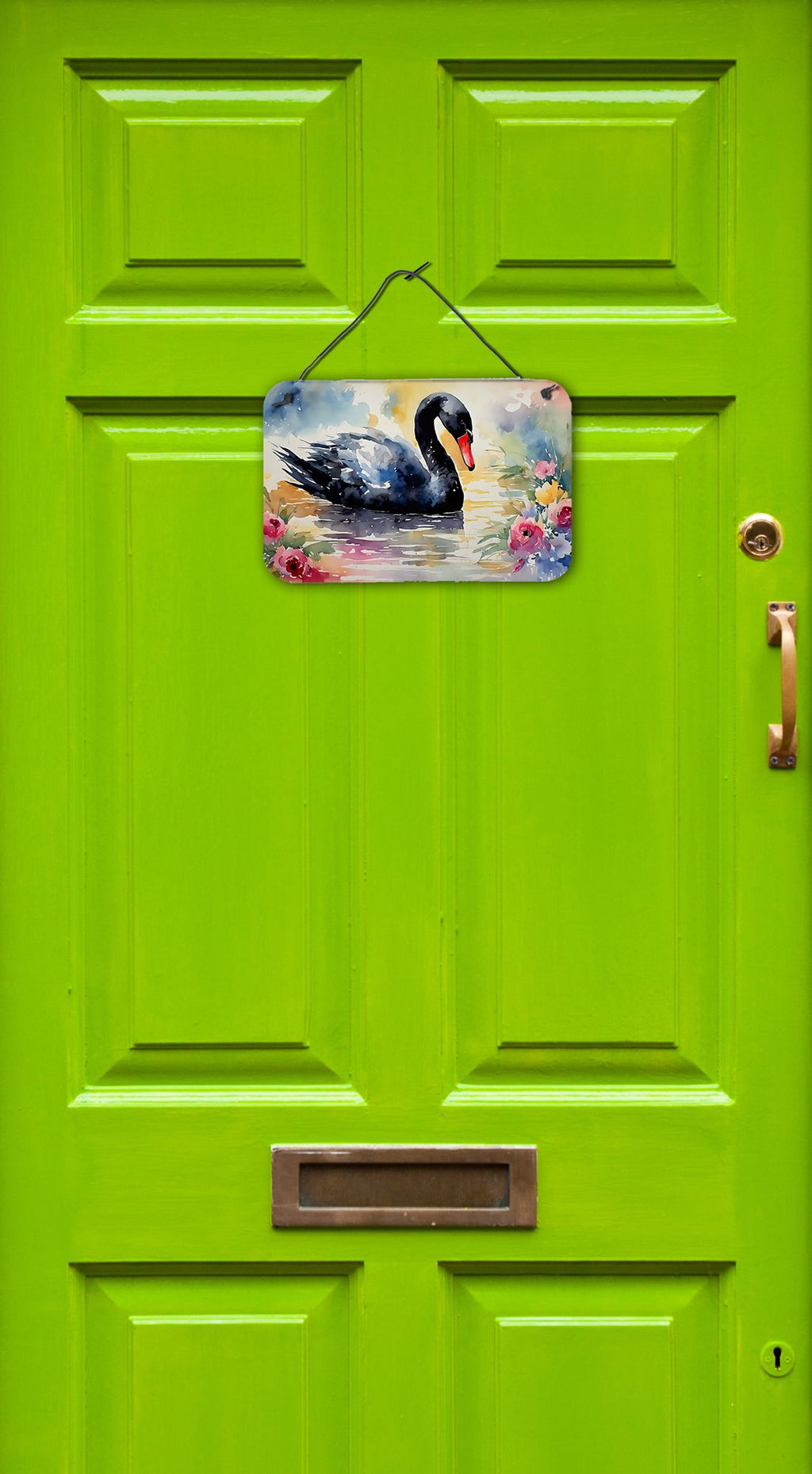 NEW Black Swan Wall or Door Hanging Prints Aluminum Metal Sign Kitchen Wall Bar Bathroom Plaque Home Decor, 8HX12W, Multicolor