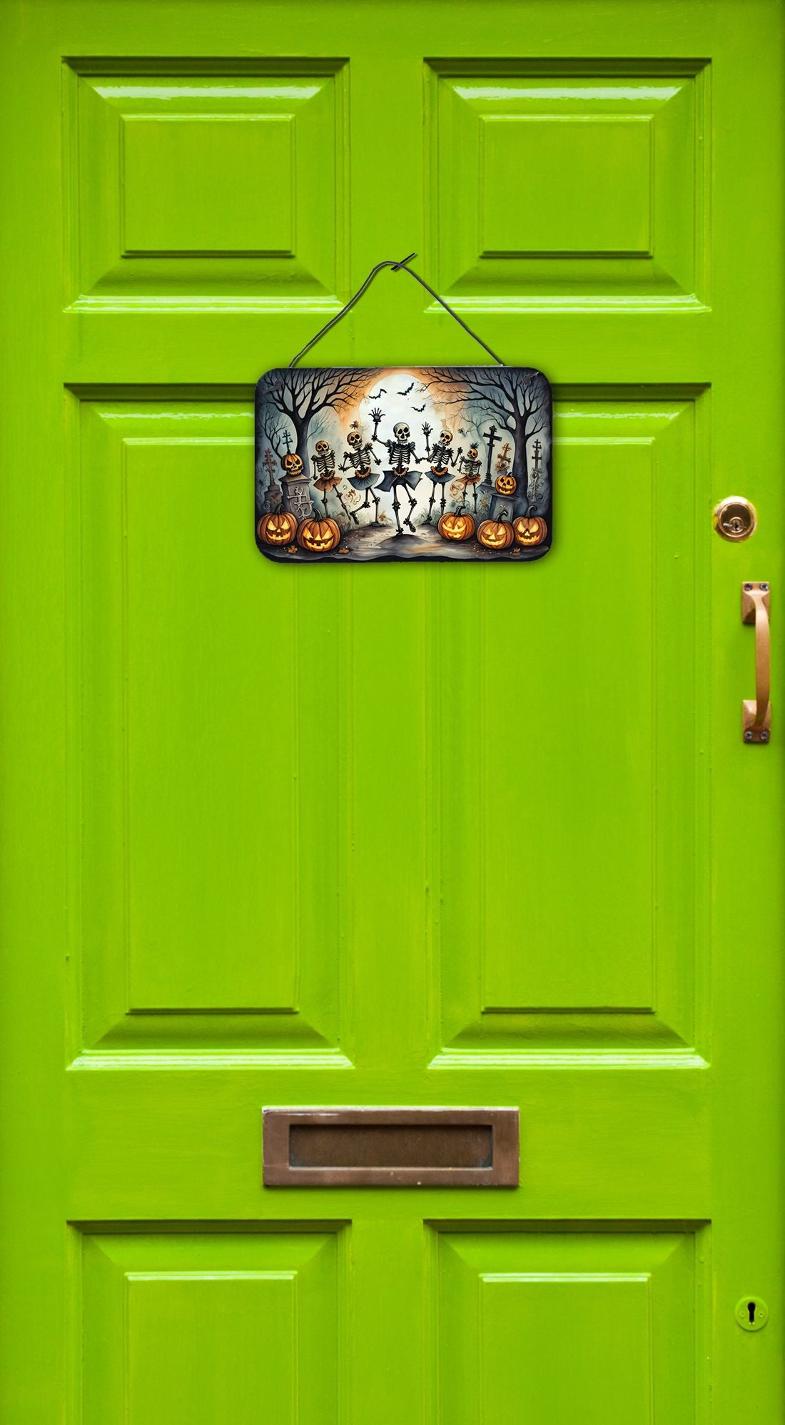 NEW Dancing Skeletons Spooky Halloween Wall or Door Hanging Prints Aluminum Metal Sign Kitchen Wall Bar Bathroom Plaque Home Decor, 8HX12W, Multicolor