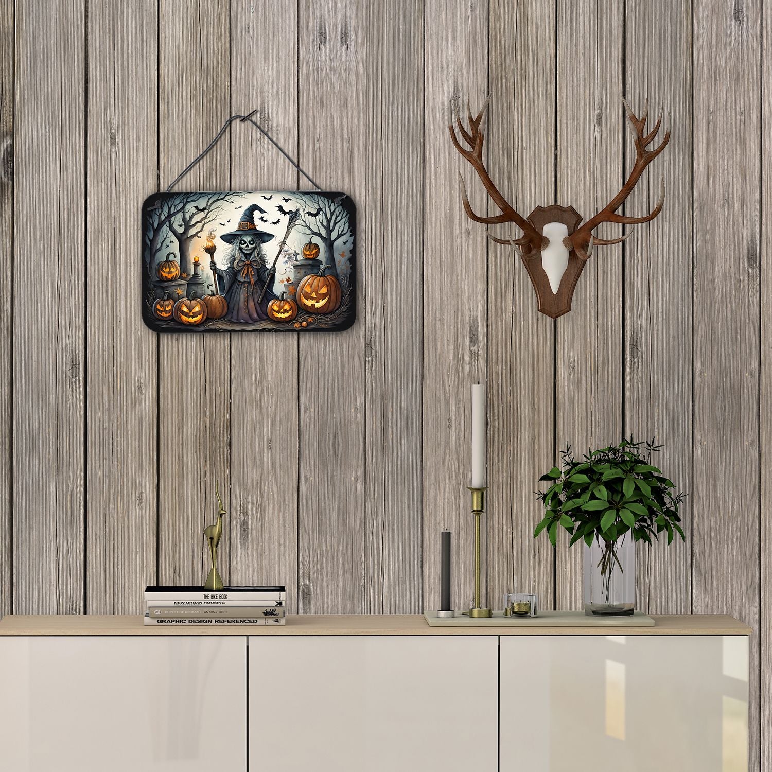 NEW Witch Spooky Halloween Wall or Door Hanging Prints Aluminum Metal Sign Kitchen Wall Bar Bathroom Plaque Home Decor, 8HX12W, Multicolor