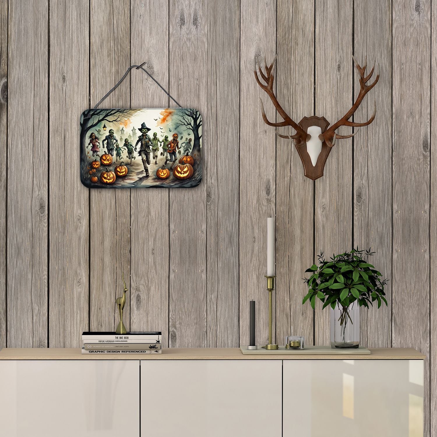 NEW Zombies Spooky Halloween Wall or Door Hanging Prints Aluminum Metal Sign Kitchen Wall Bar Bathroom Plaque Home Decor, 8HX12W, Multicolor