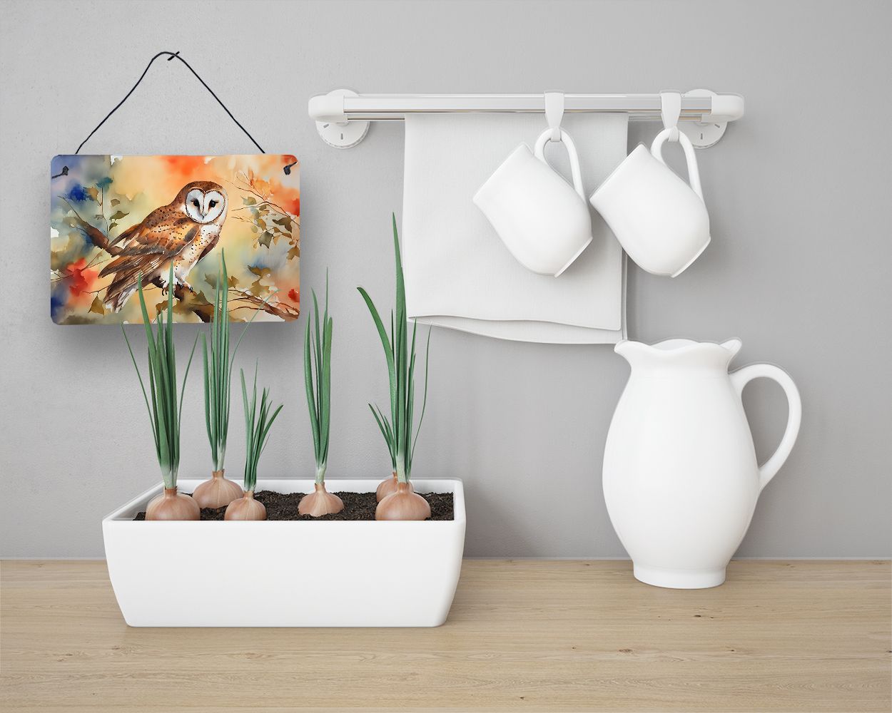 NEW Barn Owl Wall or Door Hanging Prints Aluminum Metal Sign Kitchen Wall Bar Bathroom Plaque Home Decor, 8HX12W, Multicolor