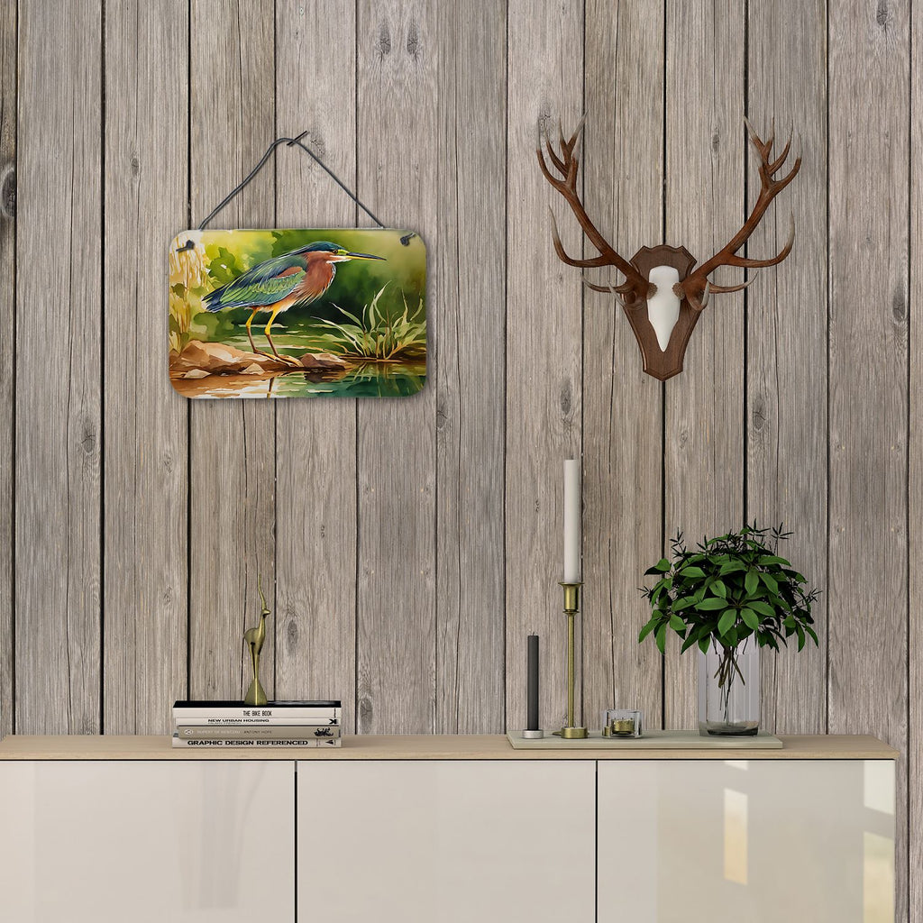 NEW Green Heron Wall or Door Hanging Prints Aluminum Metal Sign Kitchen Wall Bar Bathroom Plaque Home Decor, 8HX12W, Multicolor