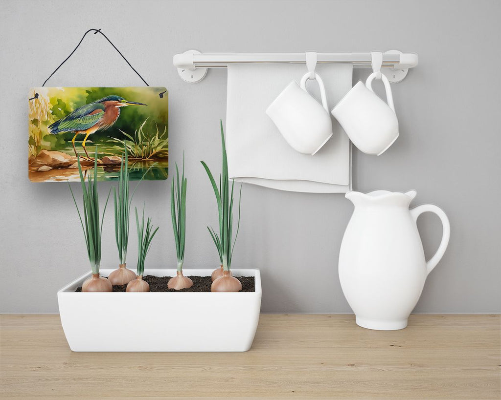 NEW Green Heron Wall or Door Hanging Prints Aluminum Metal Sign Kitchen Wall Bar Bathroom Plaque Home Decor, 8HX12W, Multicolor