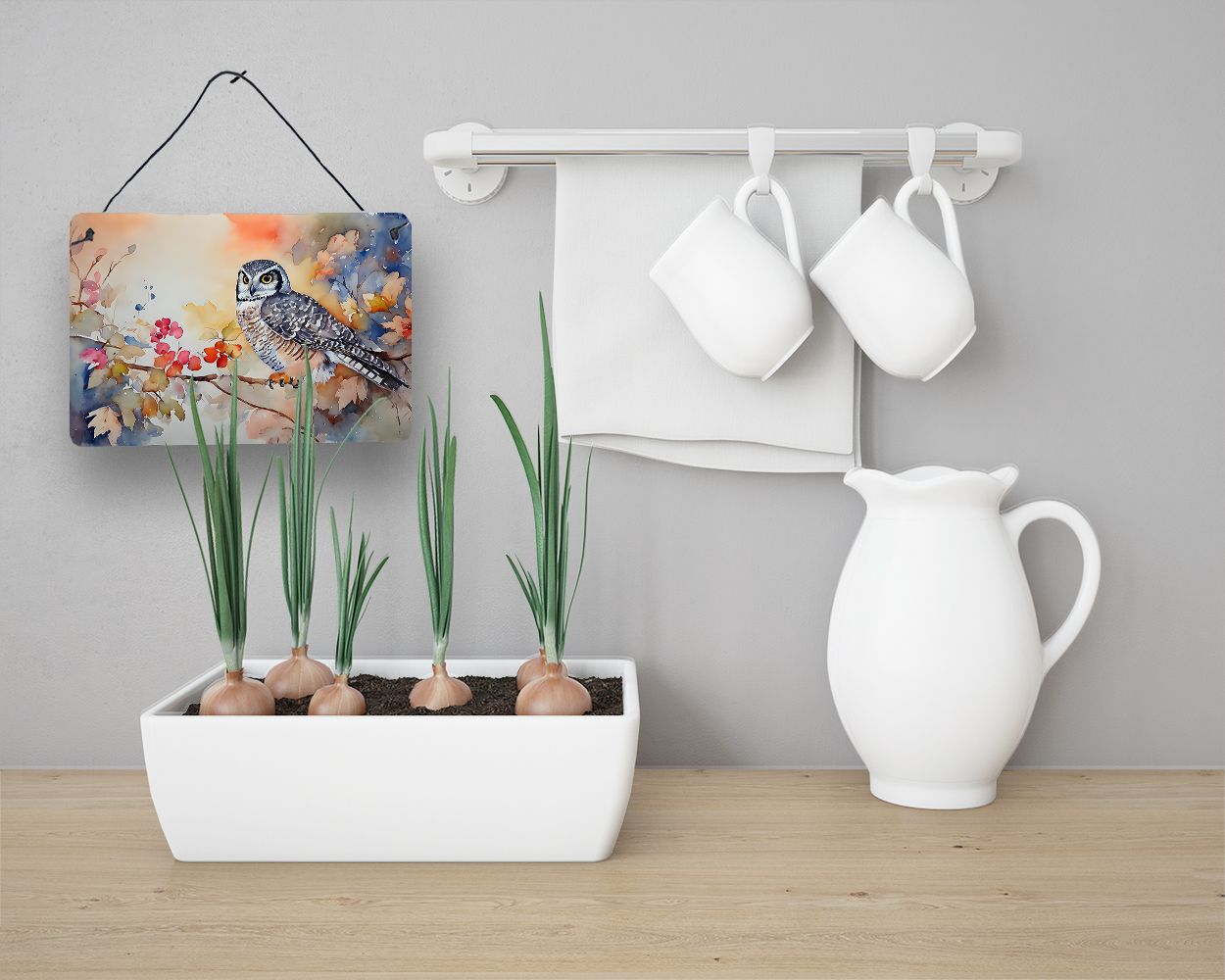 NEW Northern Hawk Owl Wall or Door Hanging Prints Aluminum Metal Sign Kitchen Wall Bar Bathroom Plaque Home Decor, 8HX12W, Multicolor